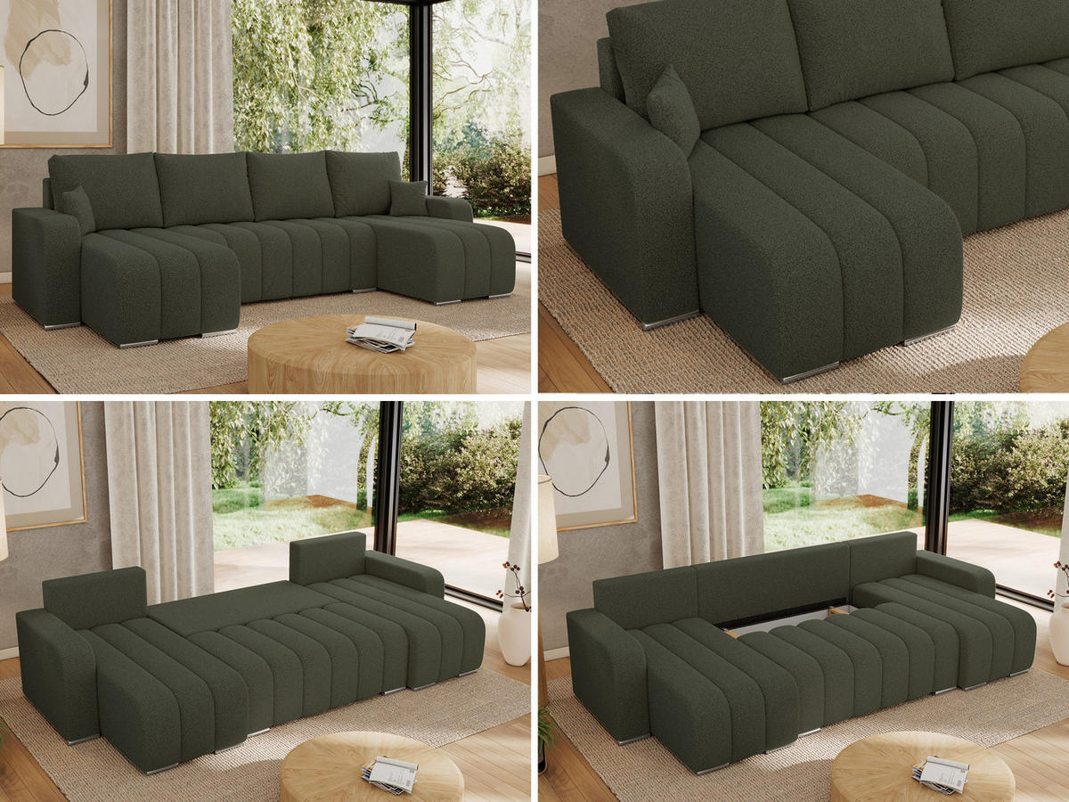 WOHNLANDSCHAFT KIRASSO U Grün Boucle - Grau/Grün, Textil/Metall (320/86/147cm) - MKS