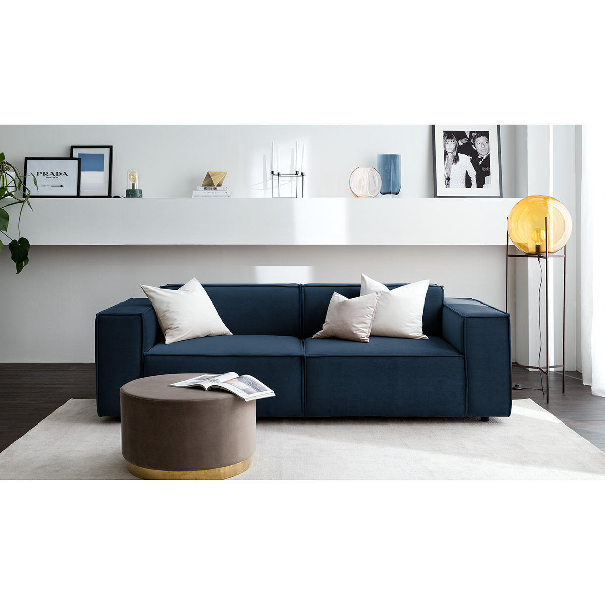 2,5-SITZER SOFA - Dunkelblau, Textil (223/70/96cm) - home24