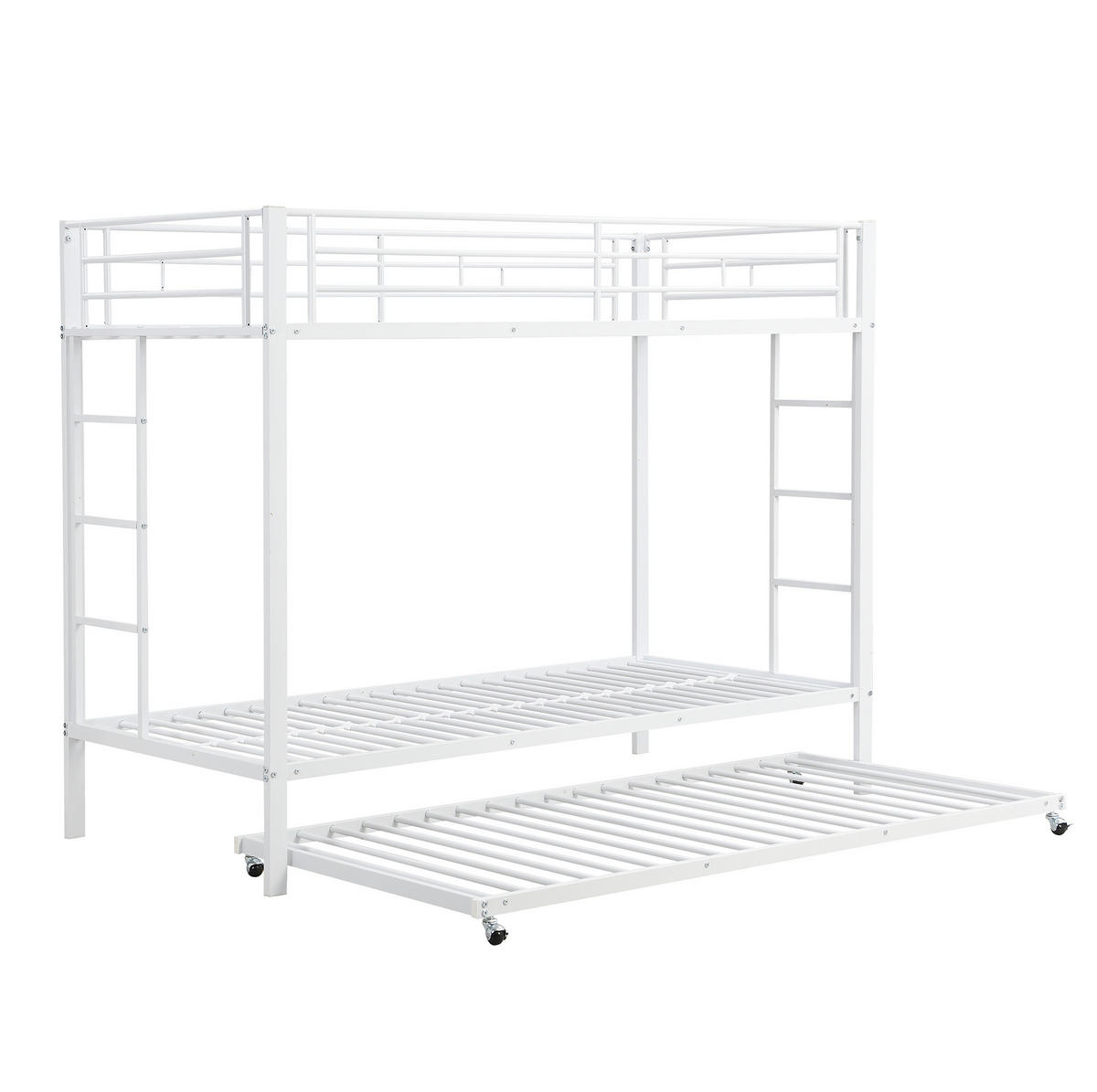 ETAGENBETT 90/200 cm aus Metall mit Ausziehbett und hohem Sicherheitsgeländer - Weiß, Metall (90/200cm) - Flora Grace
