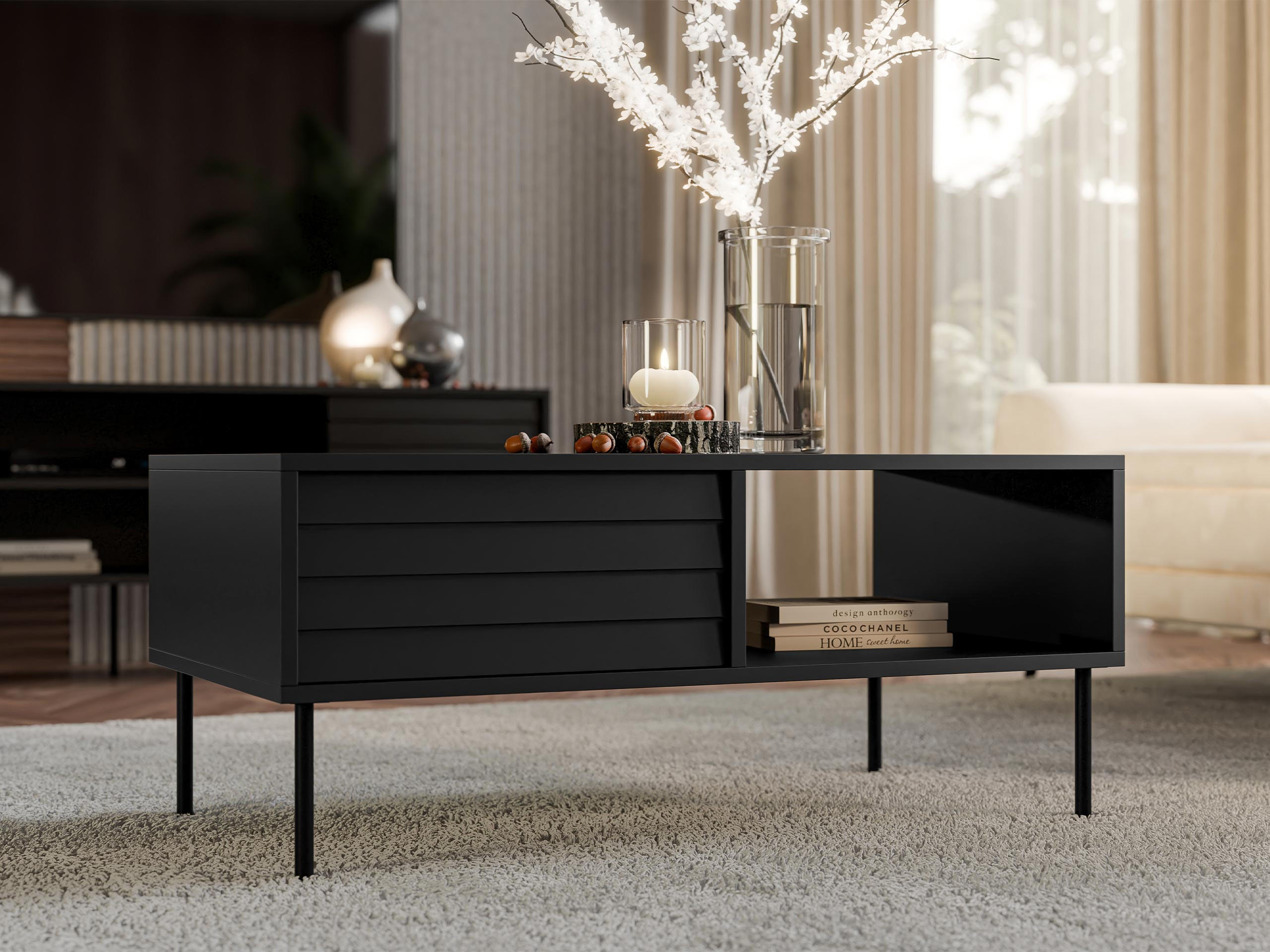 COUCHTISCH Cortina - Schwarz, Holzwerkstoff/Metall (55/100/45cm) - MIRJAN24