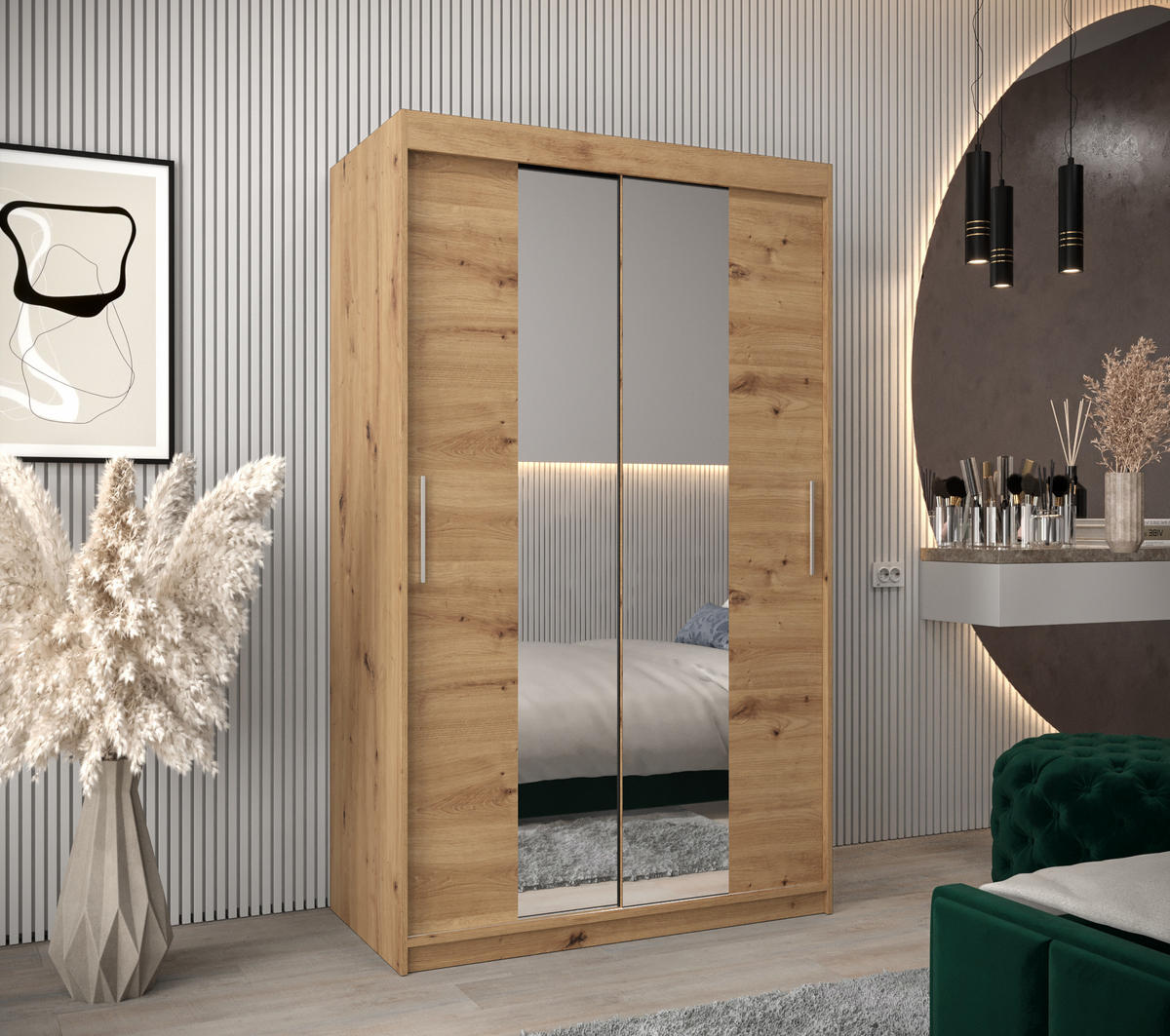 SCHWEBETÜRENSCHRANK 200/120/62 2-türig - Silberfarben/Eiche Artisan, Holz/Kunststoff (120/200/62cm) - MÖBEL KRYSPOL