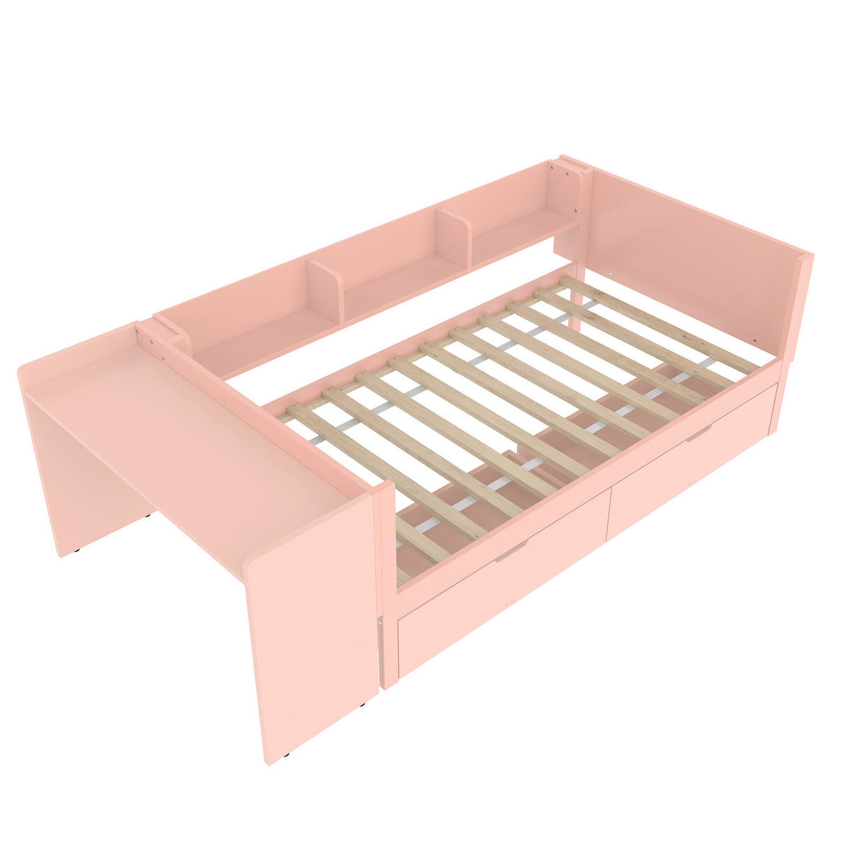 RAHMENBETT 90/200 cm mit Schreibtisch und 2 Schubladen in Rosa - Rosa, Holz - BEAOK