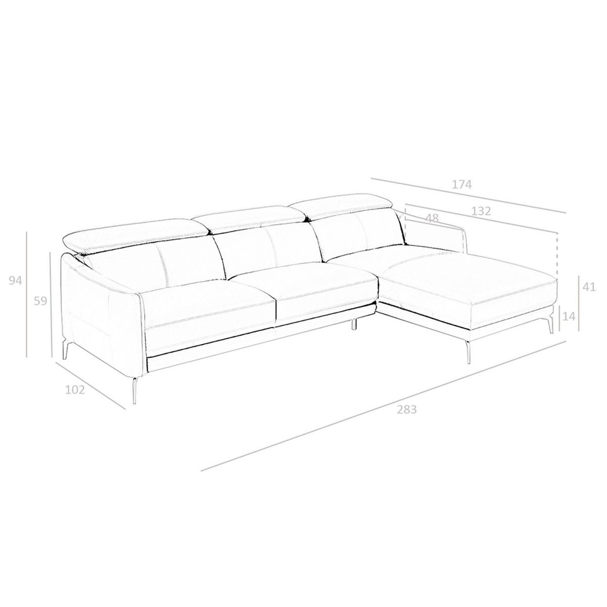 ECKSOFA Rechtes Chaiselongue-Sofa aus schwarzem Leder 283/174/94 cm - Schwarz, Leder (283/174cm) - ANGEL CERDA
