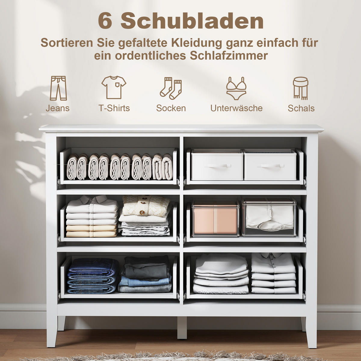 KOMMODE mit 6 Schubläden Weiß 100/40/78 cm - Goldfarben/Weiß, Holzwerkstoff/Metall (40/78/100cm) - HOMCOM