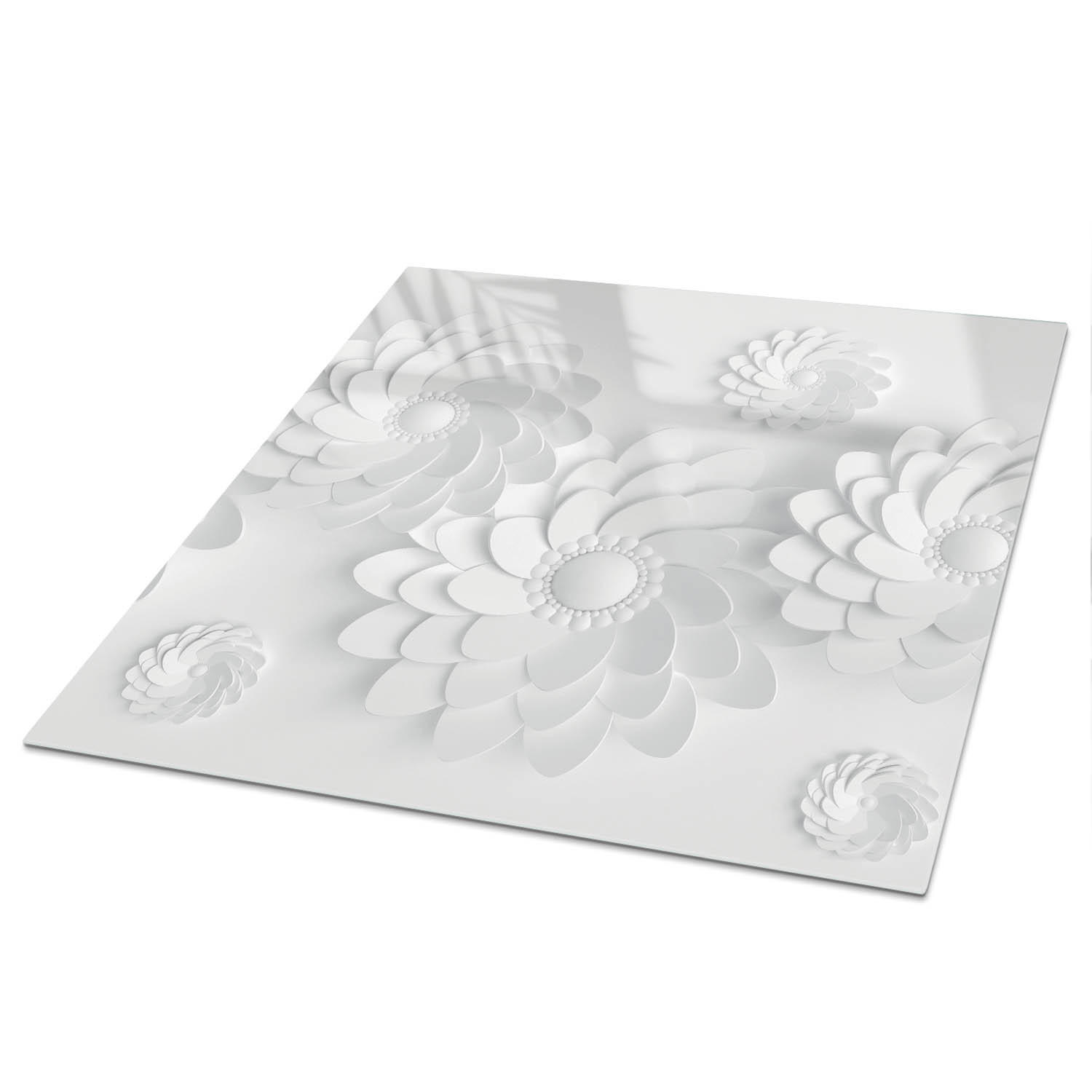 TISCHPLATTE 50x50 cm – Weiße Blüten - Schwarz, Glas (50/50/0.4cm) - Wallfluent