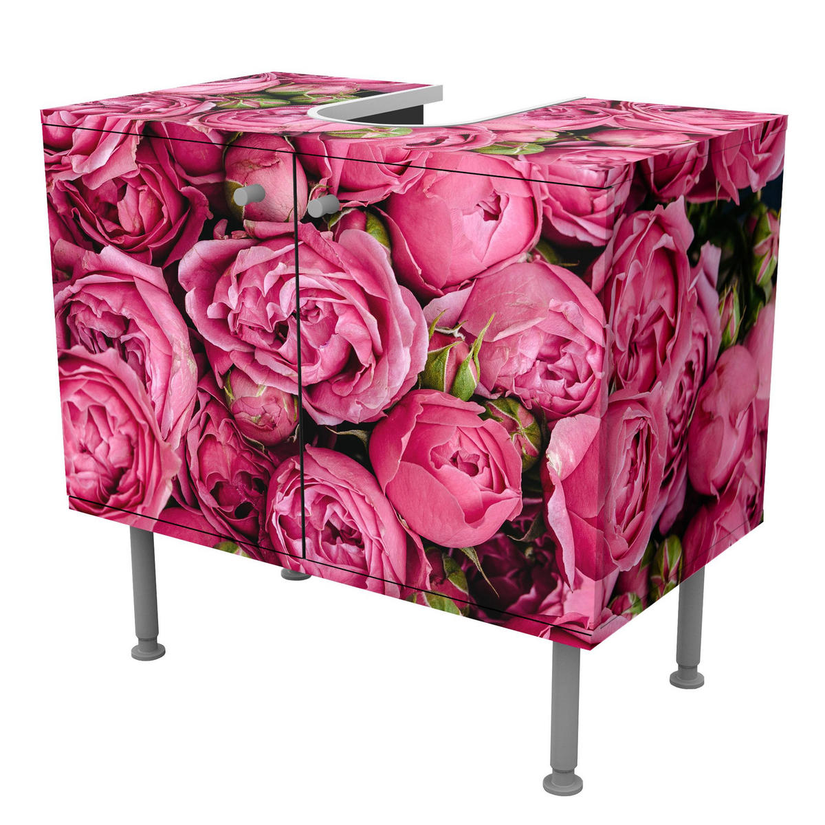 WASCHBECKENUNTERSCHRANK Pinke Pfingstrosen 60/55/35 cm - Pink, Holzwerkstoff (60/55/35cm) - Bilderwelten