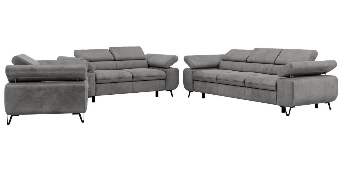 SEDACÍ SOUPRAVA PETER 1+2+3 - Světle šedá Samet - černá/stříbrná, kov/textil (262/76/99cm) - MKS