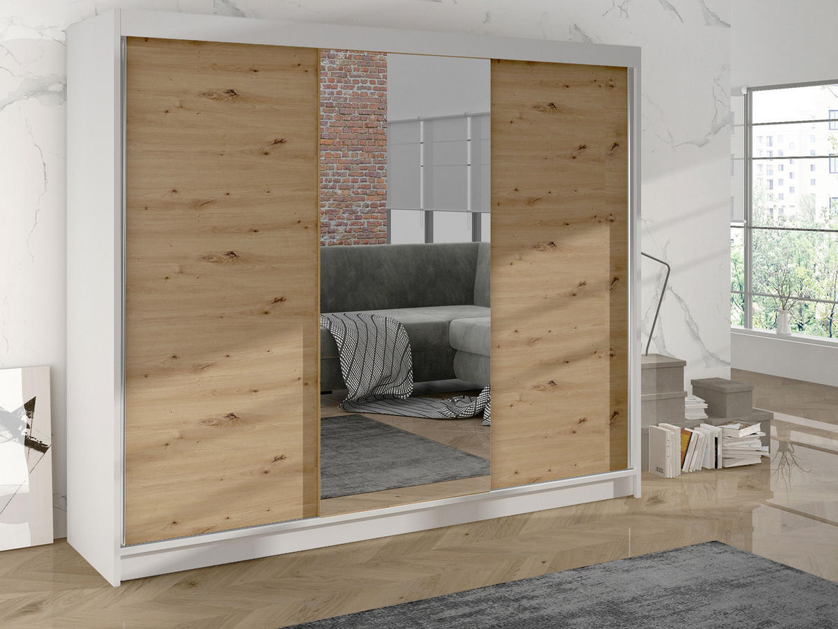 SCHWEBETÜRENSCHRANK Derby I - Eiche Artisan, Holzwerkstoff/Metall (200/215/58cm) - MIRJAN24