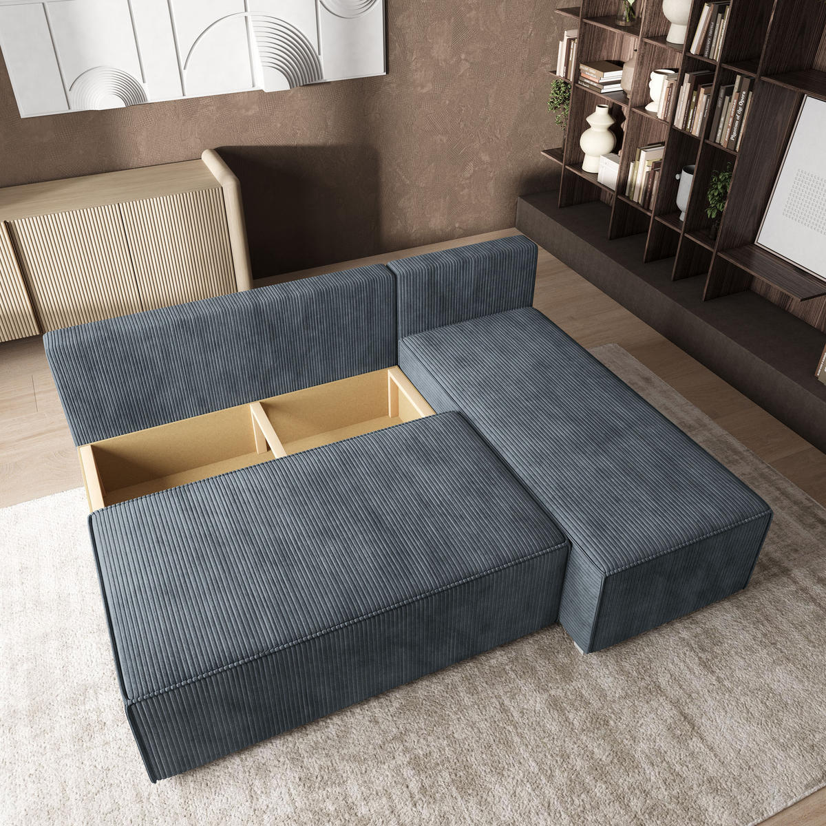 ROHOVÁ SEDAČKA BRISO šedá - šedá, dřevo/textil (200/140cm) - MASSENO