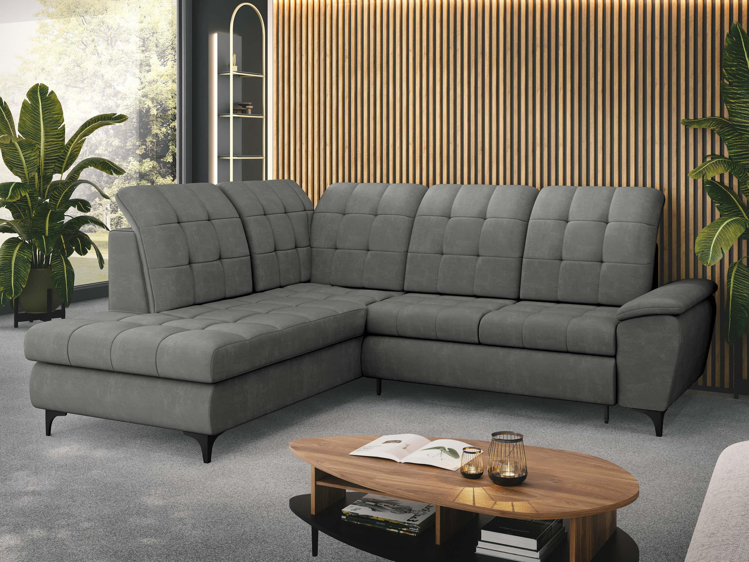 ECKSOFA Forest, Seite: Links - Schwarz/Grau, Holz/Textil (271/212cm) - MIRJAN24