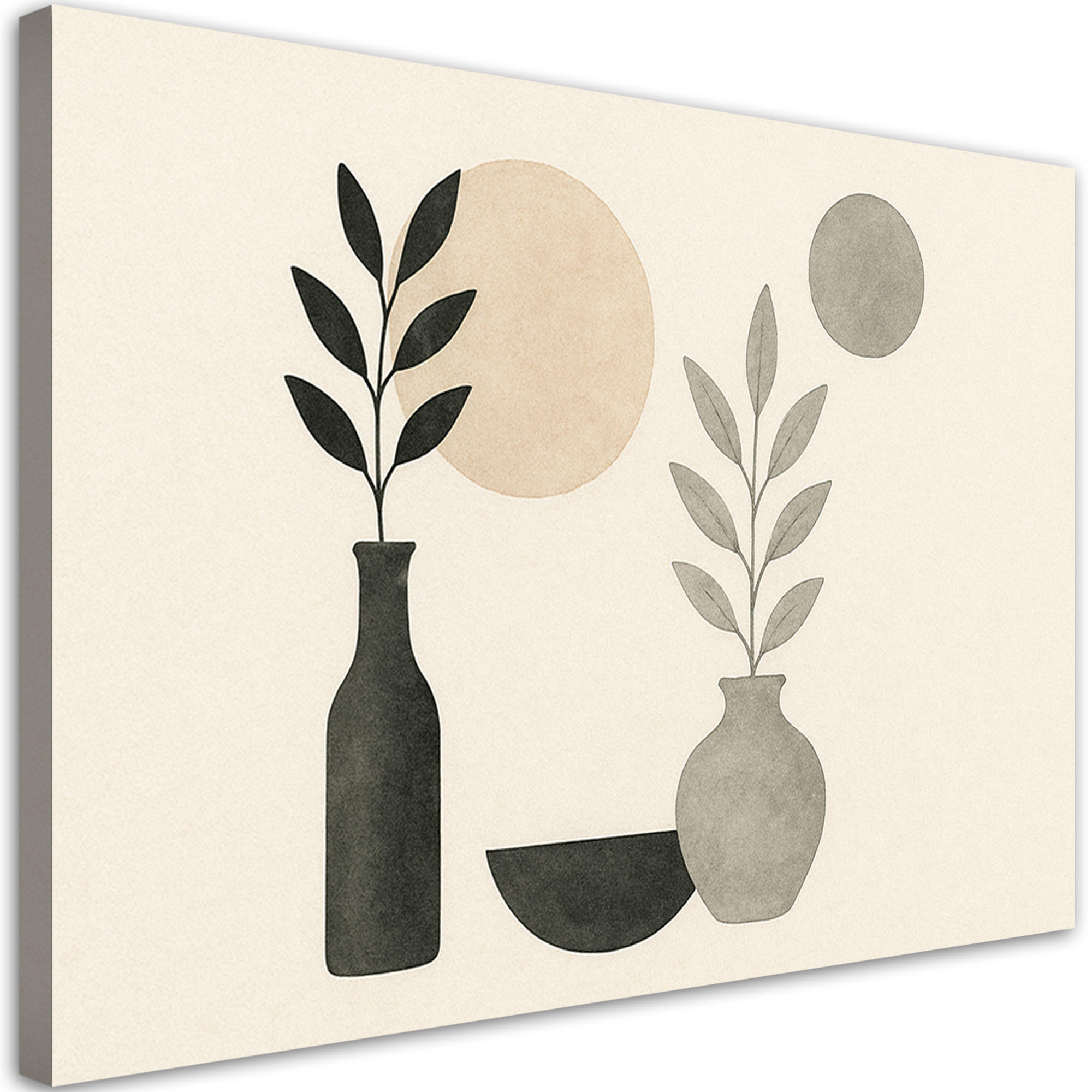LEINWANDBILD Vasen Blätter Minimalismus 120x80cm - Beige, Textil (120/80cm) - Feeby