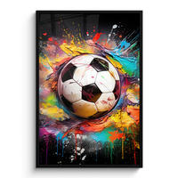 GERAHMTES BILD Fußball - Farbe - Farben - Schwarz - Weiß 80x120 cm - Weiß, Papier (80/120cm) - MuchoWow