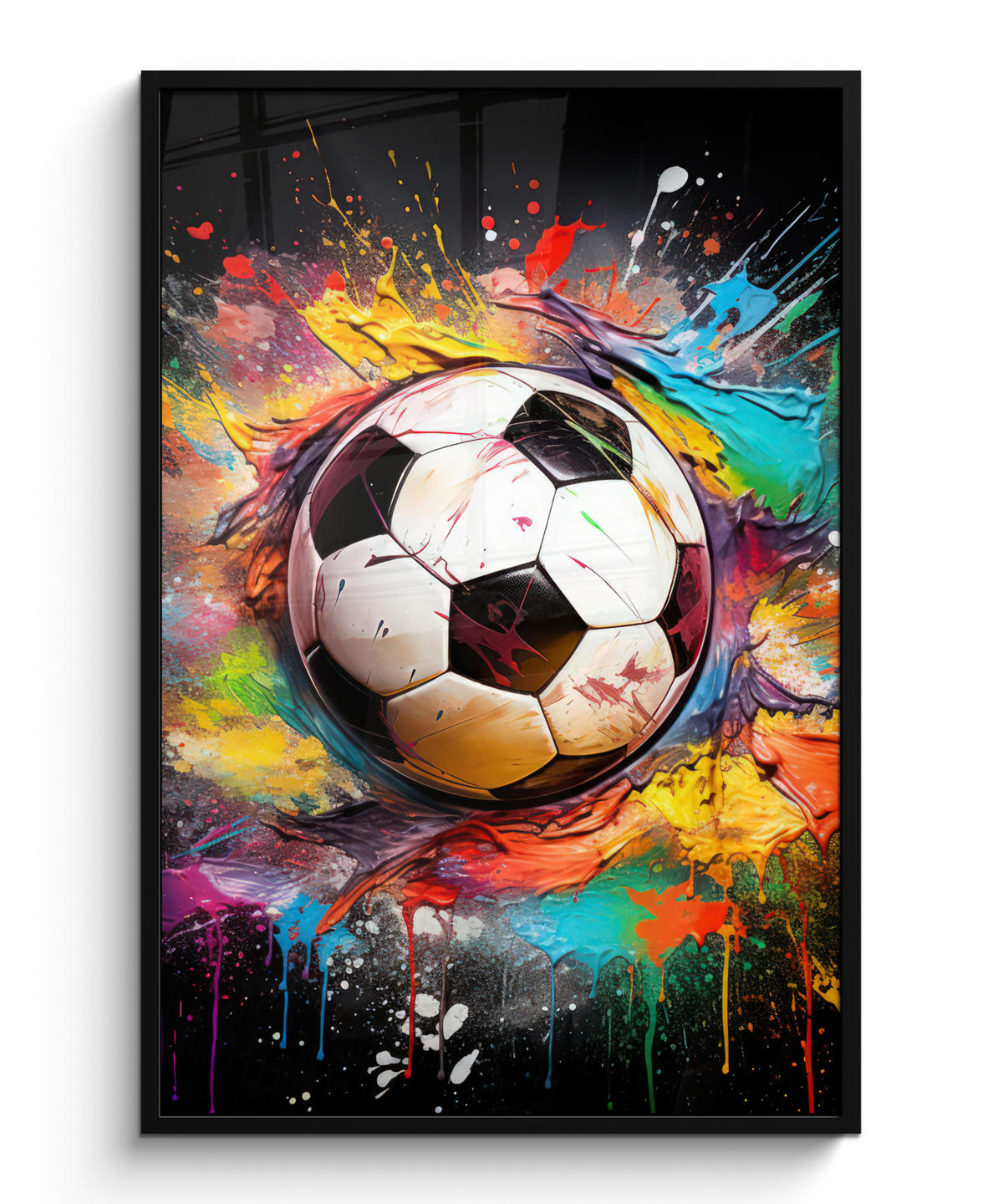 GERAHMTES BILD Fußball - Farbe - Farben - Schwarz - Weiß 80x120 cm - Weiß, Papier (80/120cm) - MuchoWow