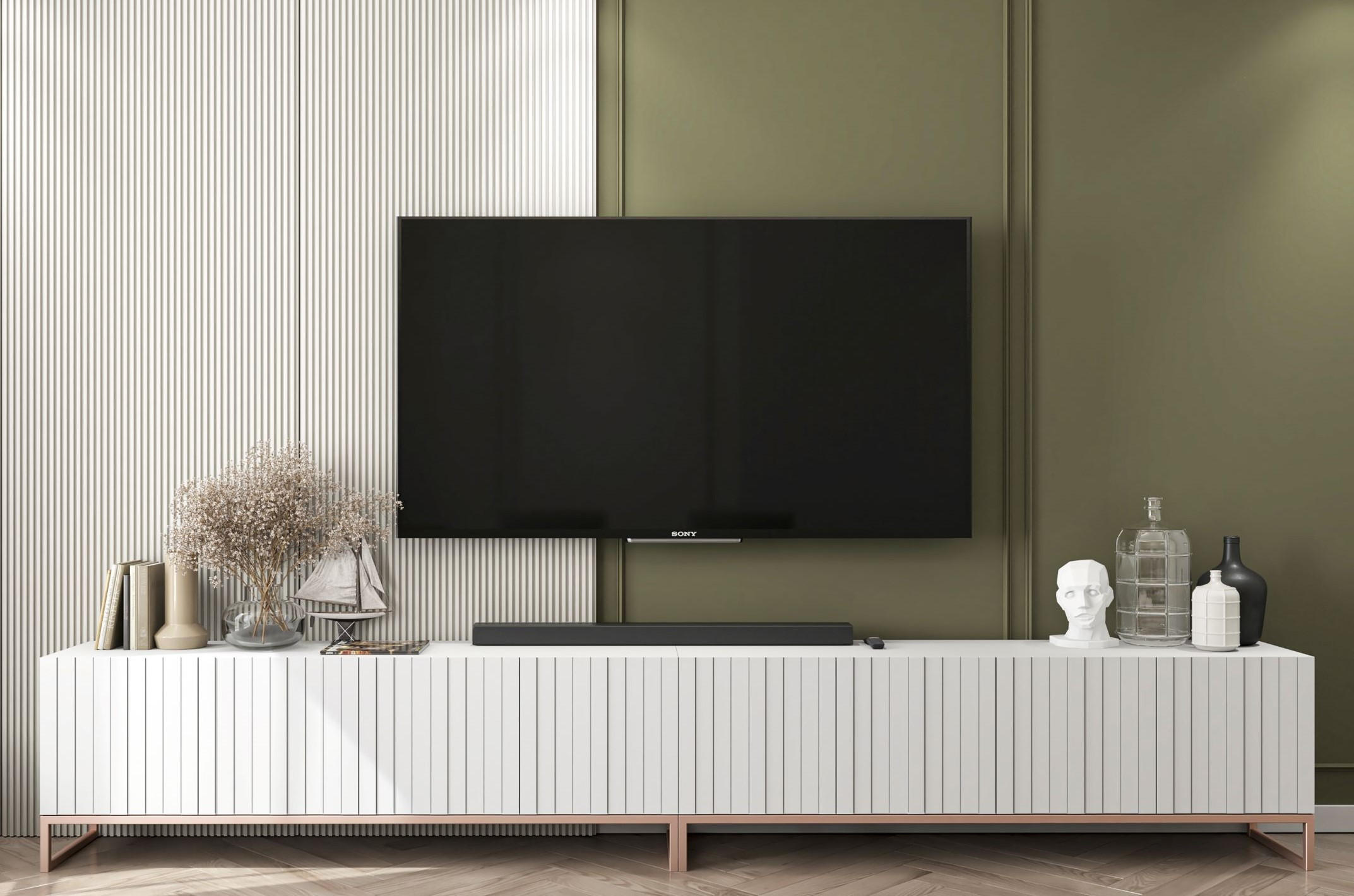 TV-LOWBOARD 2-er Set Elpis Weiß Matt mit Metallrahmen 150 cm - Weiß/Kupferfarben, Holzwerkstoff/Metall (300/51.5/36.5cm) - Meble Lindner