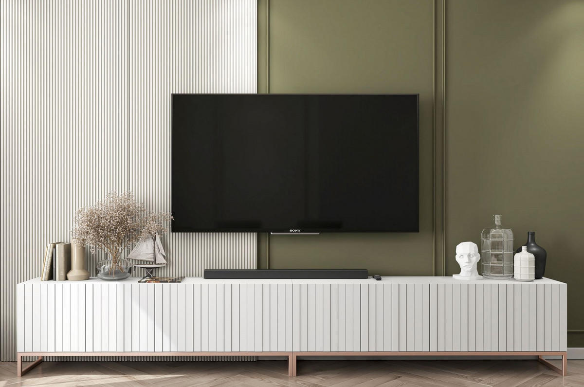 TV-LOWBOARD 2-er Set Elpis Weiß Matt mit Metallrahmen 150 cm - Weiß/Kupferfarben, Holzwerkstoff/Metall (300/51.5/36.5cm) - Meble Lindner
