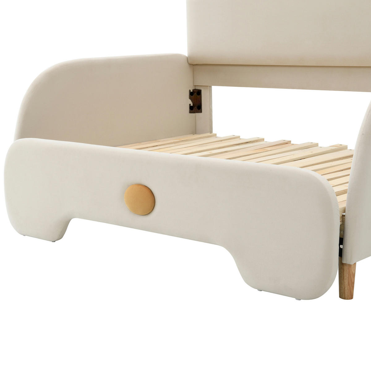 POLSTERBETT 140/200 cm beige aus Samt mit Ausziehbett - Beige, Textil (140/200cm) - OKWISH