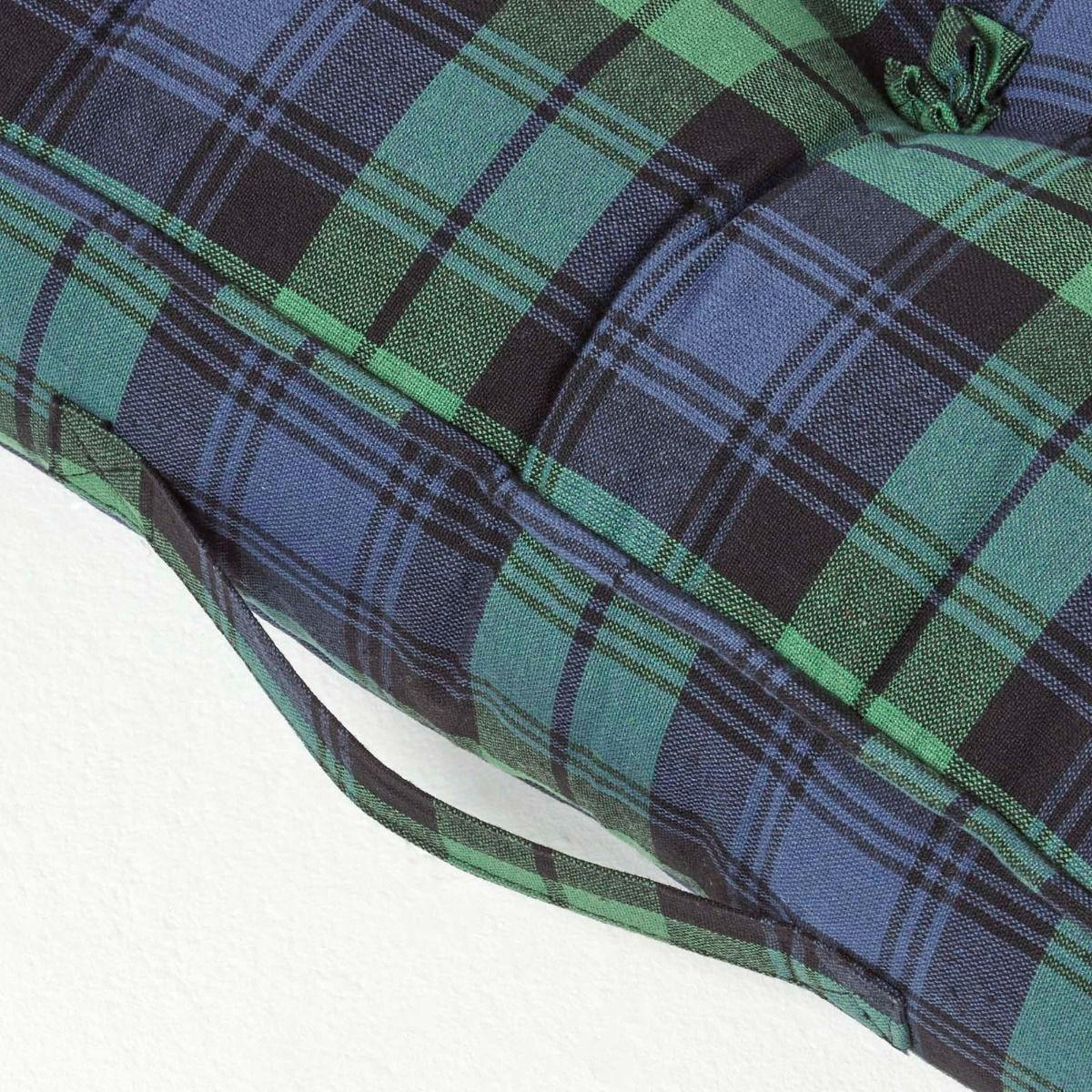 SITZKISSEN blau-grün kariert 50/50/10 cm – Sesselkissen Baumwolle - Blau, Textil (50/50/10cm) - Homescapes