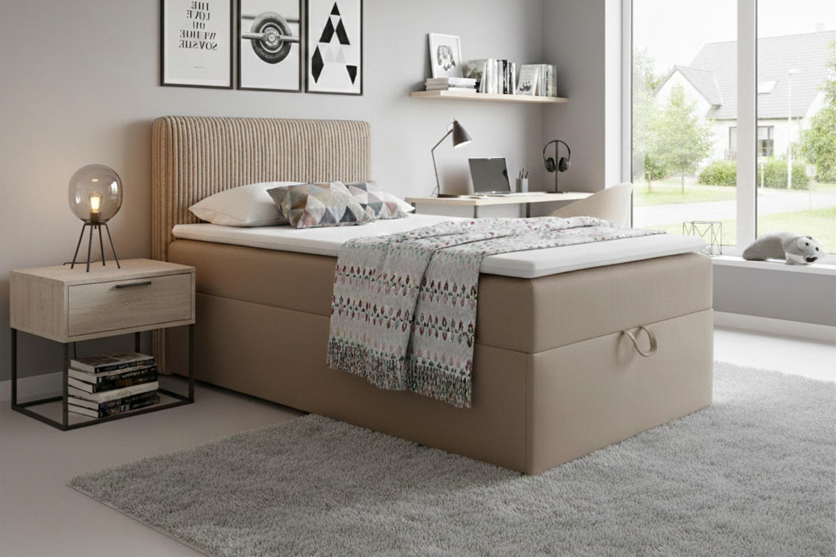 BOXBETT TEEN 4 90/200 Velours / Cord Beige H3 - Beige, Holz/Holzwerkstoff (90/200cm) - Deine Möbel 24