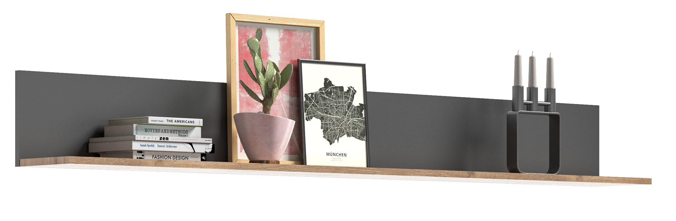 WANDBOARD Artis (B/H/T: ca. 180/21/20 cm) in Nox Oak Nachbildung/Basalt grau - Eichefarben, Holzwerkstoff (180/21/20cm)