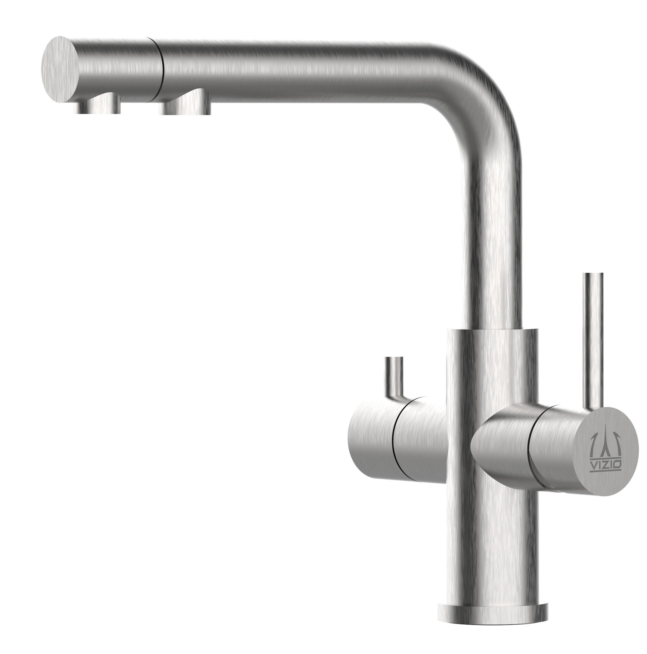 4-WEGE-KÜCHENARMATUR, Edelstahl Massiv aus Chirurgenstahl, Gebürstet, herausziehbarer Brause - Edelstahlfarben, Metall (22.5/27.73/22.5cm) - VIZIO
