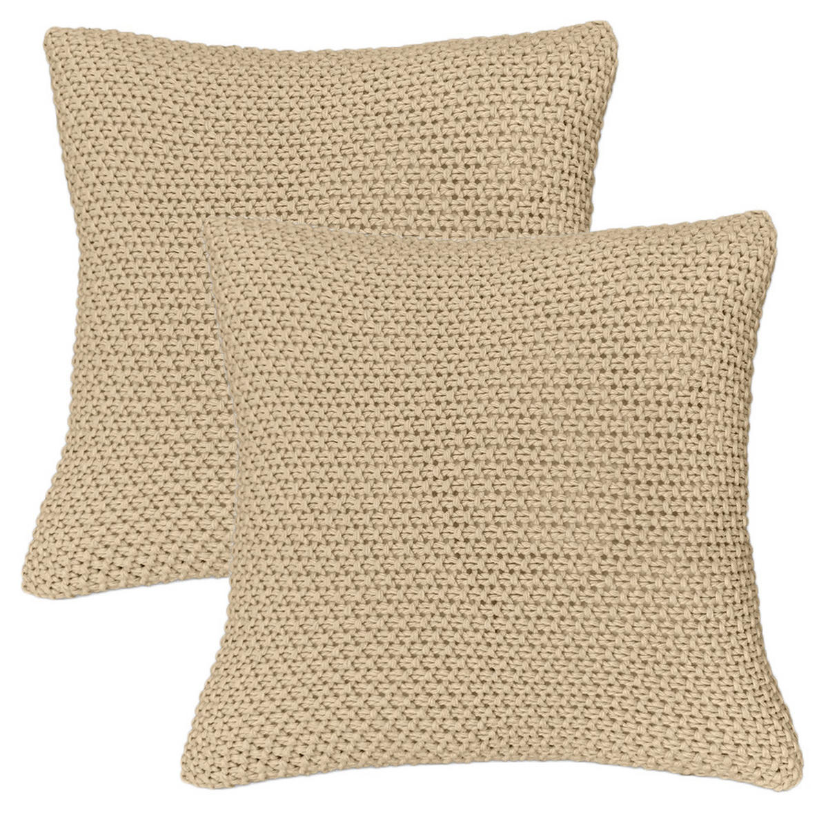KISSENHÜLLE 2er Set Strick beige 45/45 cm mit Reißverschluss - Beige, Textil (45/45cm) - wometo