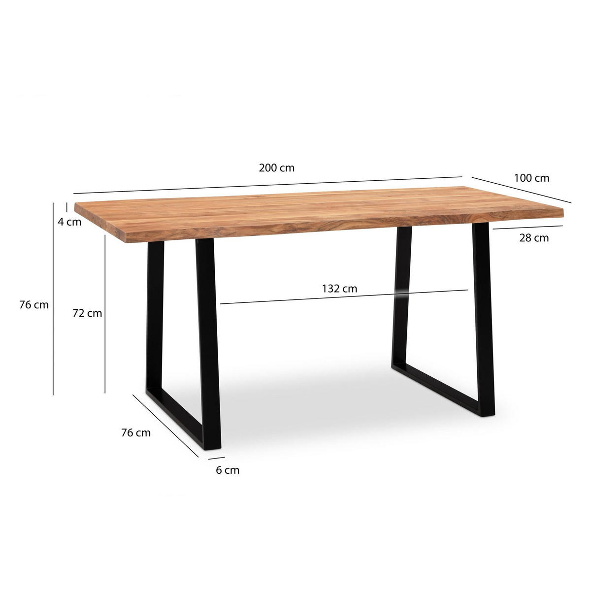 SCHREIBTISCH Massivholz Baumkante Handgefertigt Akazie TARN, Goldbraun-Schwarz 200x100x76 cm - Schwarz/Braun, Holz/Metall (100/200/76cm) - KADIMA DESIGN