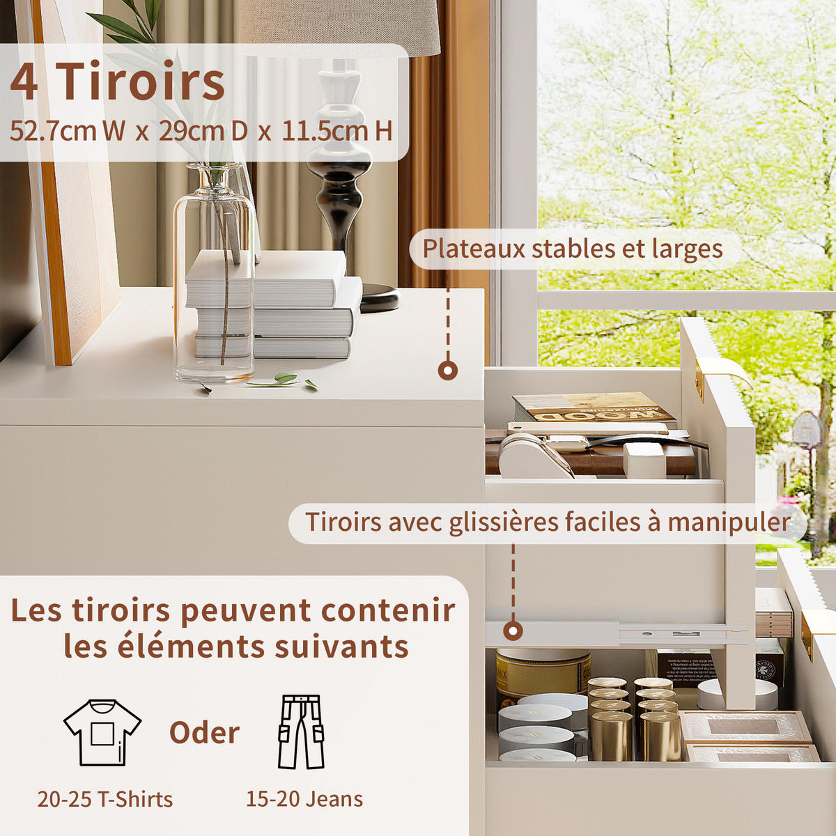 KOMMODE mit Schublanden, 60 x 34 x 91 cm,Schrank mit 4 Schubladen Weiß - Weiß, Holz (34/91/60cm)