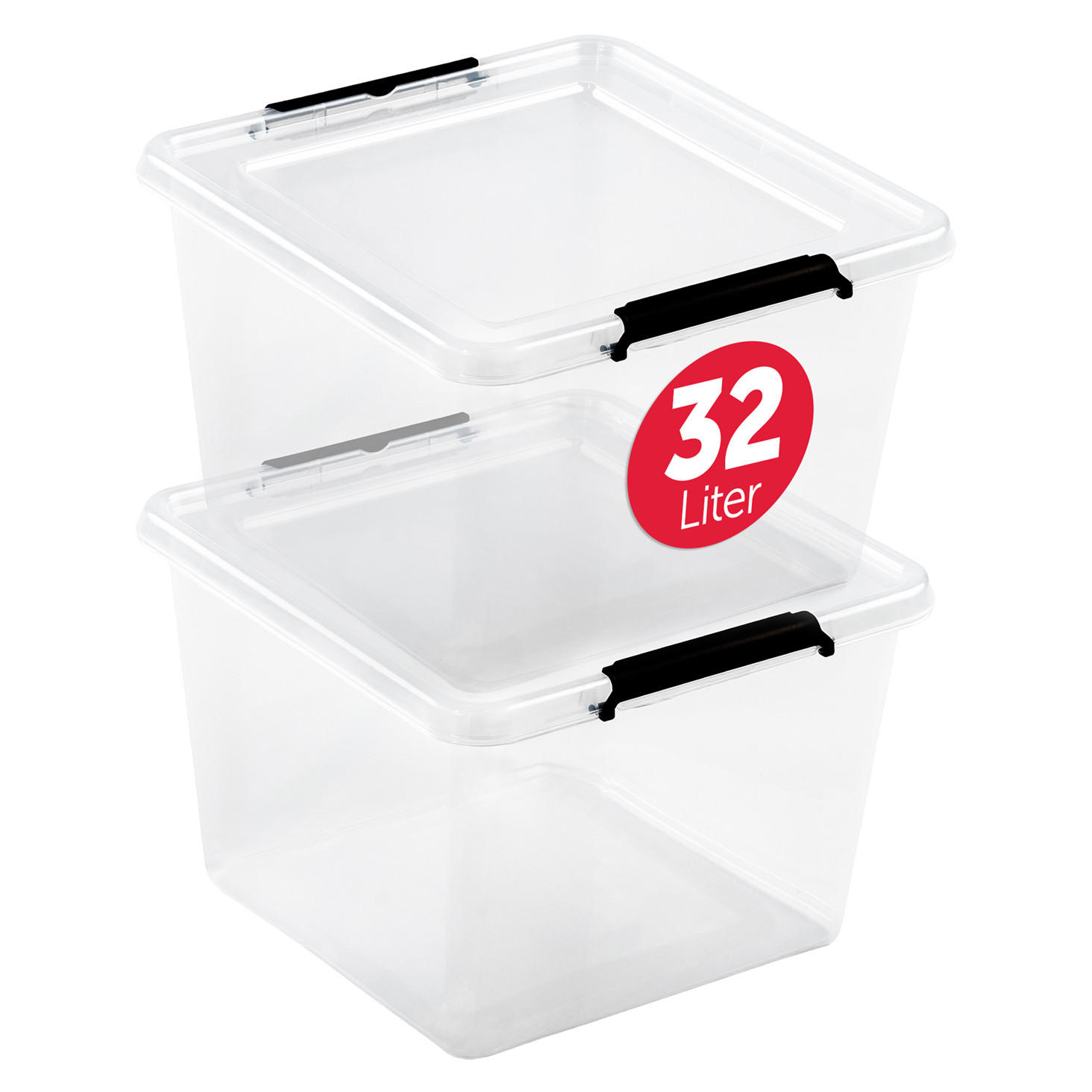 AUFBEWAHRUNGSBOXEN mit Deckel 32l im 2er Set - Transparent, Kunststoff (39/26.5/39cm) - BOXXivo