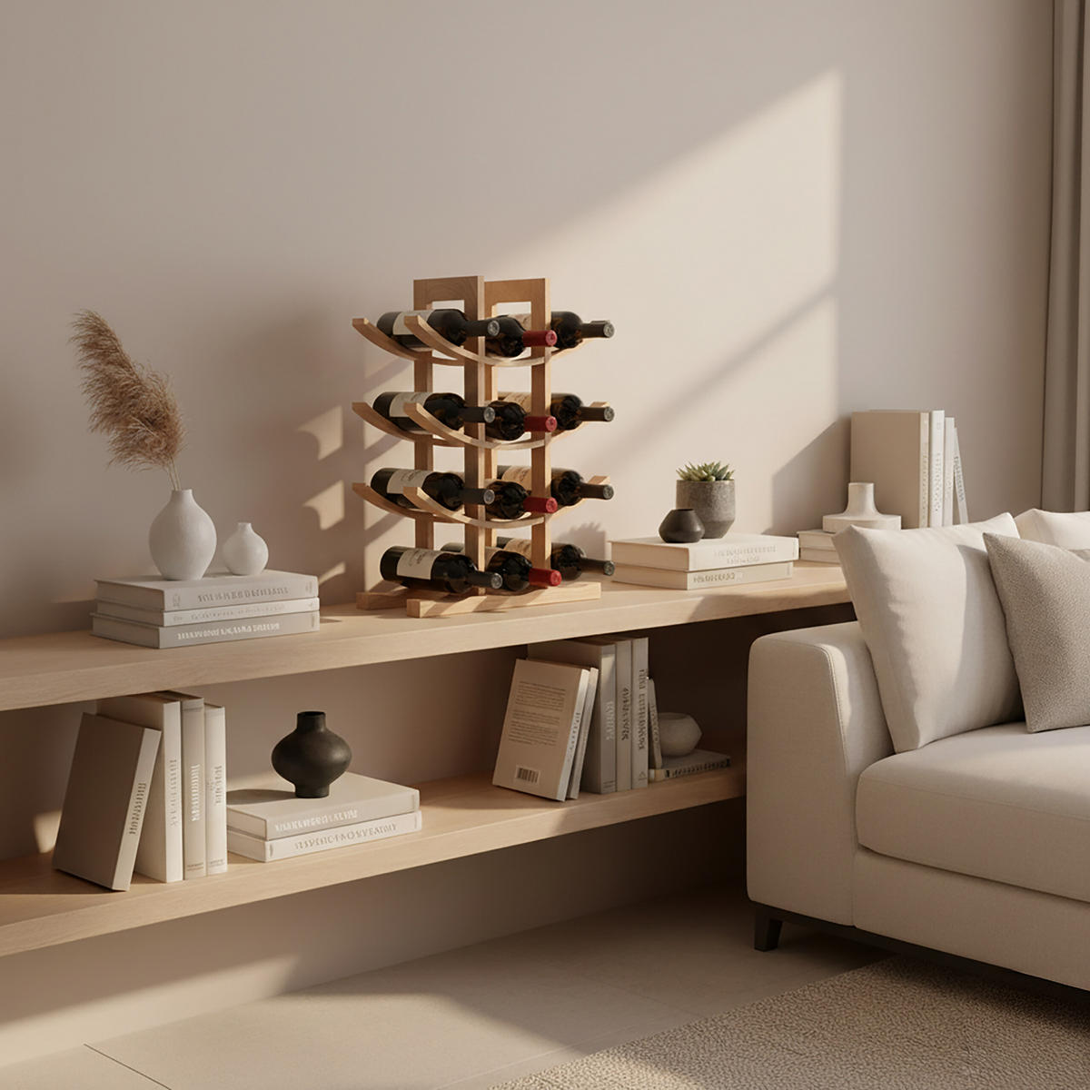 WEINREGAL - Hellbraun, Holz (30/14.5/41cm) - Relaxdays