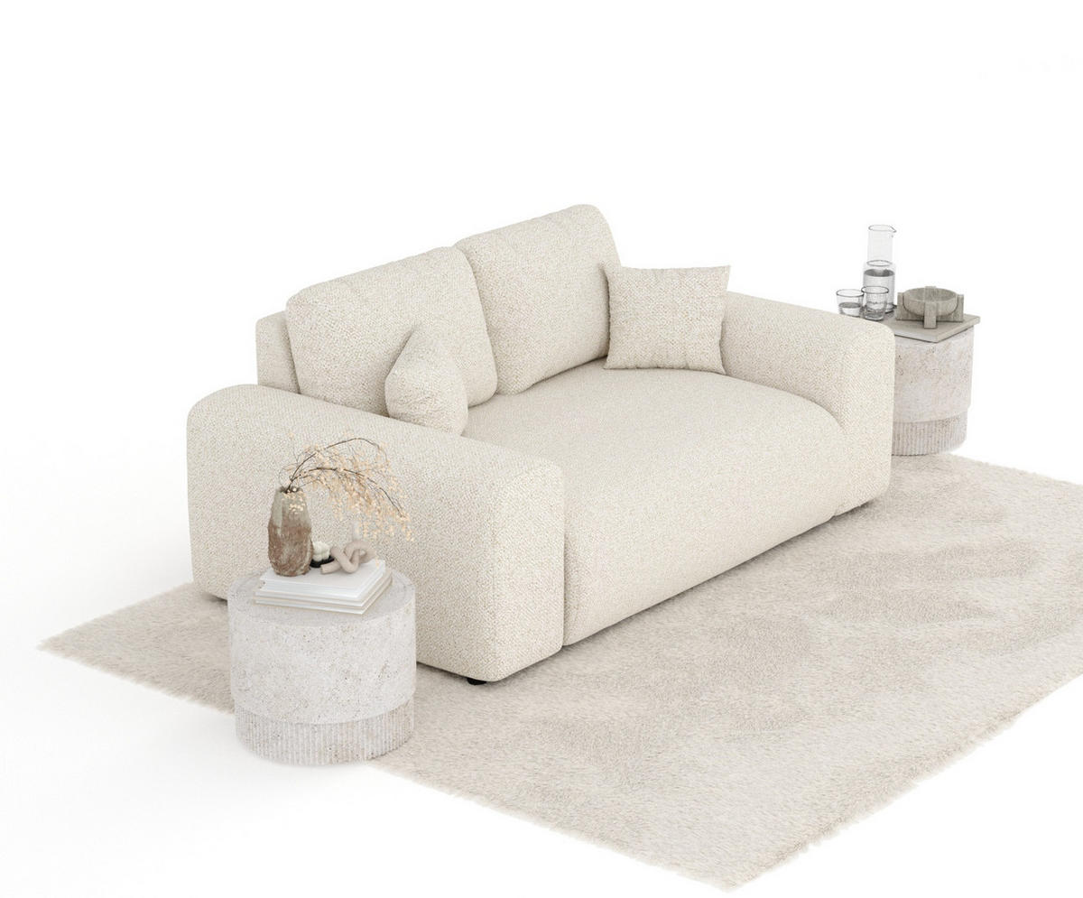2-SITZER-SOFA Zanzibar Creme Plüschstoff - Creme/Schwarz, Holz/Holzwerkstoff (178/79/108cm) - Maison de Reve