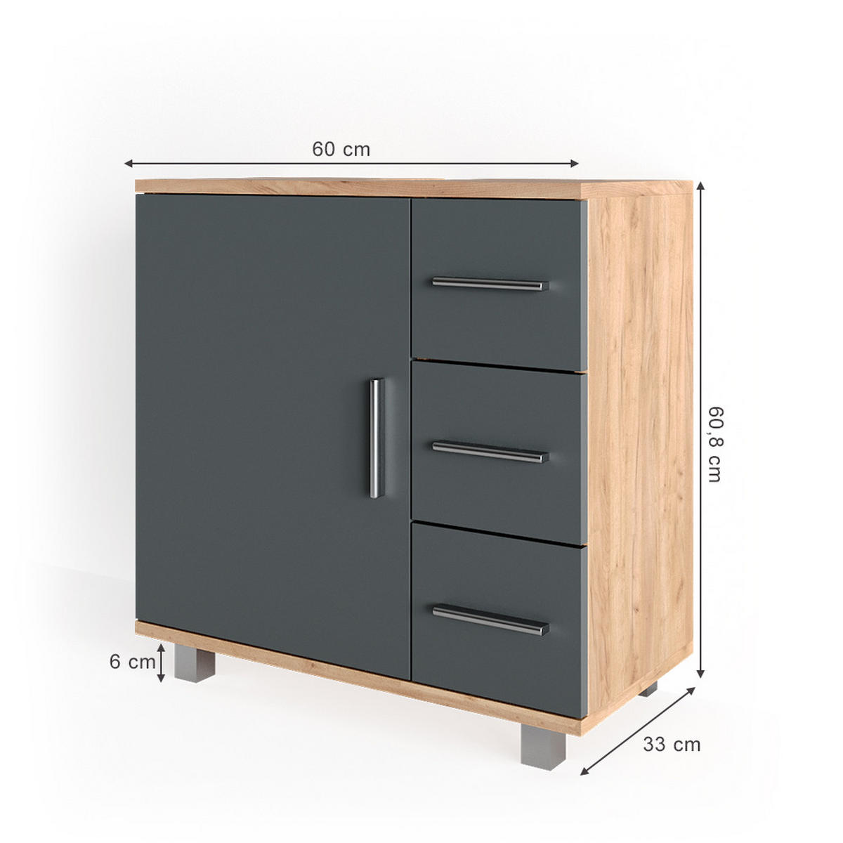 WASCHBECKENUNTERSCHRANK Ilias Goldkraft Eiche 60 x 60 cm - Eiche Wotan, Holzwerkstoff (60/60.8/33cm) - Vicco