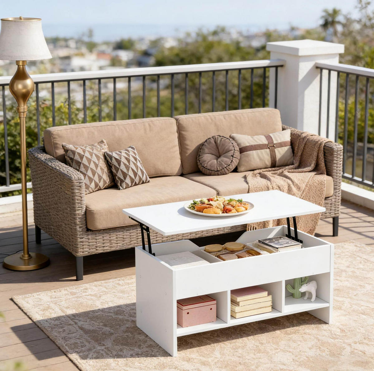 COUCHTISCH 96/51/45 cm mit Lift-Top, Stauraum und Gasdruckfeder, Holz und Metall, Weiß - Weiß, Holzwerkstoff (96/51/60.5cm) - Redom