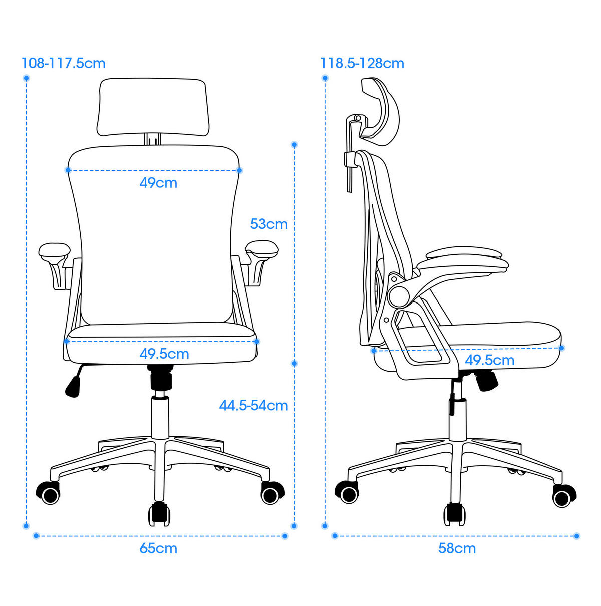 BÜROSTUHL höhenverstellbar mit Klapparmlehnen Grau - Grau, Kunststoff (65/108/58cm) - Meubliv