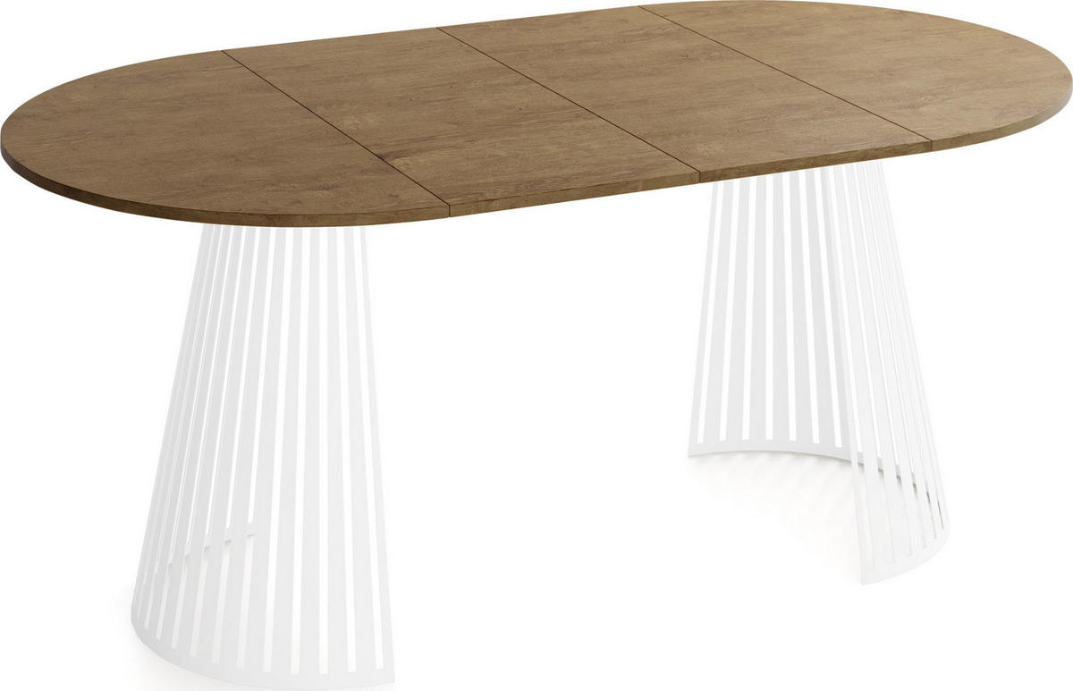 ESSTISCH Naro rund ausziehbar mit Weißem Lamellen-Metallgestell, Braun 120-200/120/76 cm - Alteiche/Braun, Holzwerkstoff/Metall (120/196/76cm) - WFL GROUP