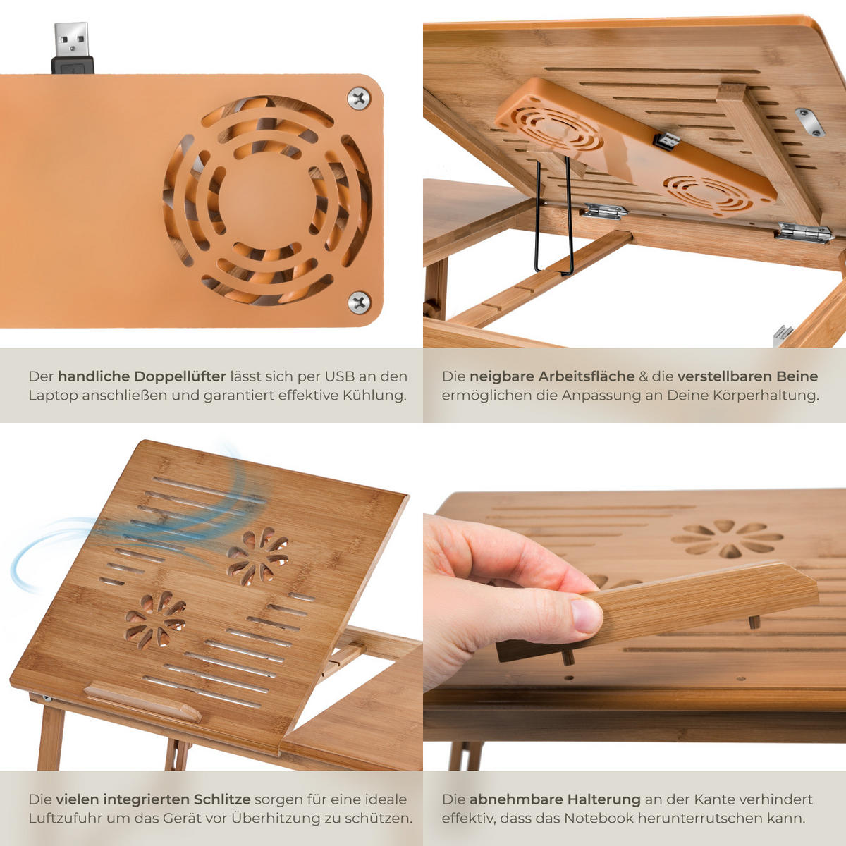 LAPTOPTISCH Kerstin,55 x 35 x 26 cm,braun - Braun, Holz (55/35/26cm) - tectake