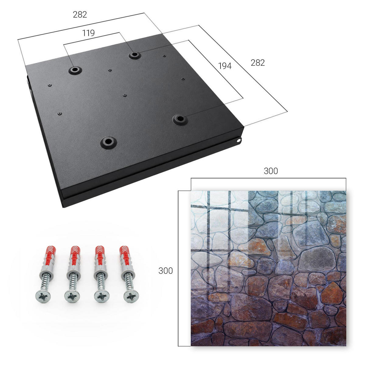 SCHLÜSSELBOX Schwarz 30x30 cm- Türöffnung nach rechts - Steintextur - Blaugrau, Metall (30/30/5cm) - TULUP
