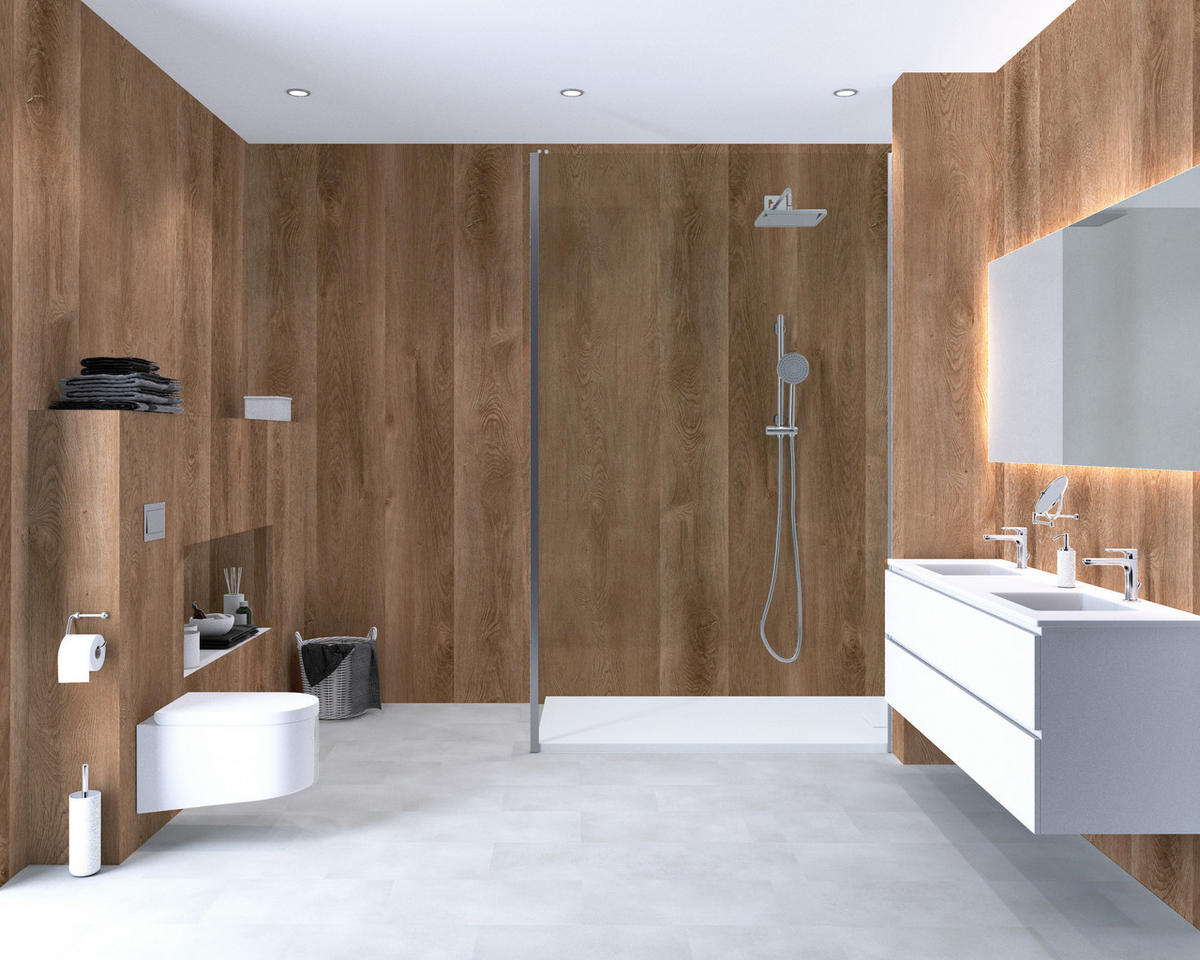 AQUA-STEP- ALL IN ONE - Wasserdichte Wandpaneele und Bodenpaneele für Badezimmer - Newcastle - 6 Paneele (2,34m²) - Braun, Kunststoff (122/32/0.45cm) - Aqua-Step® 