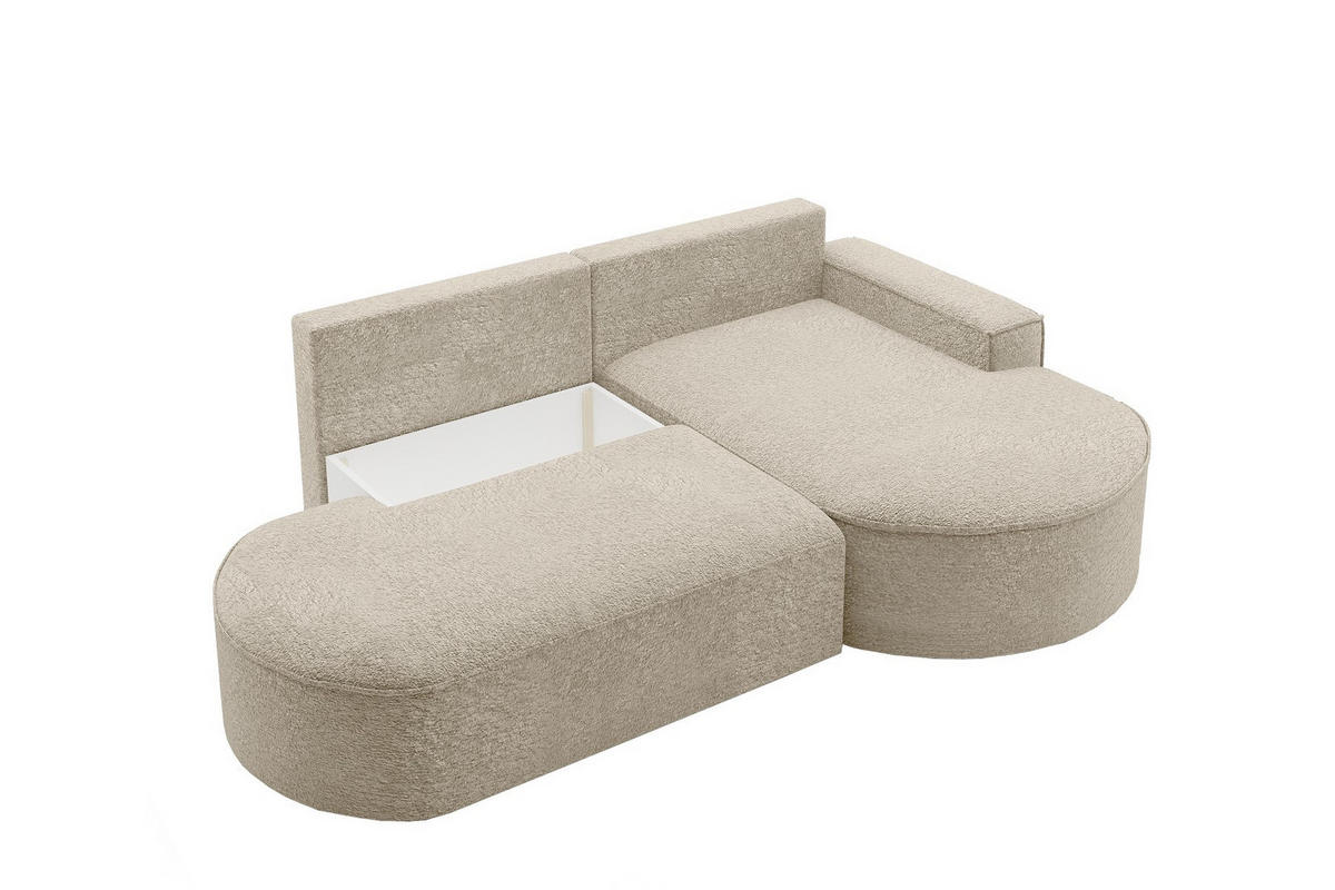 ECKSOFA mit Schlaffunktion und Bettkasten Modena Runden stoff Arena Beige Rechts - Beige, Holz (278/179cm) - Kaiser Möbel