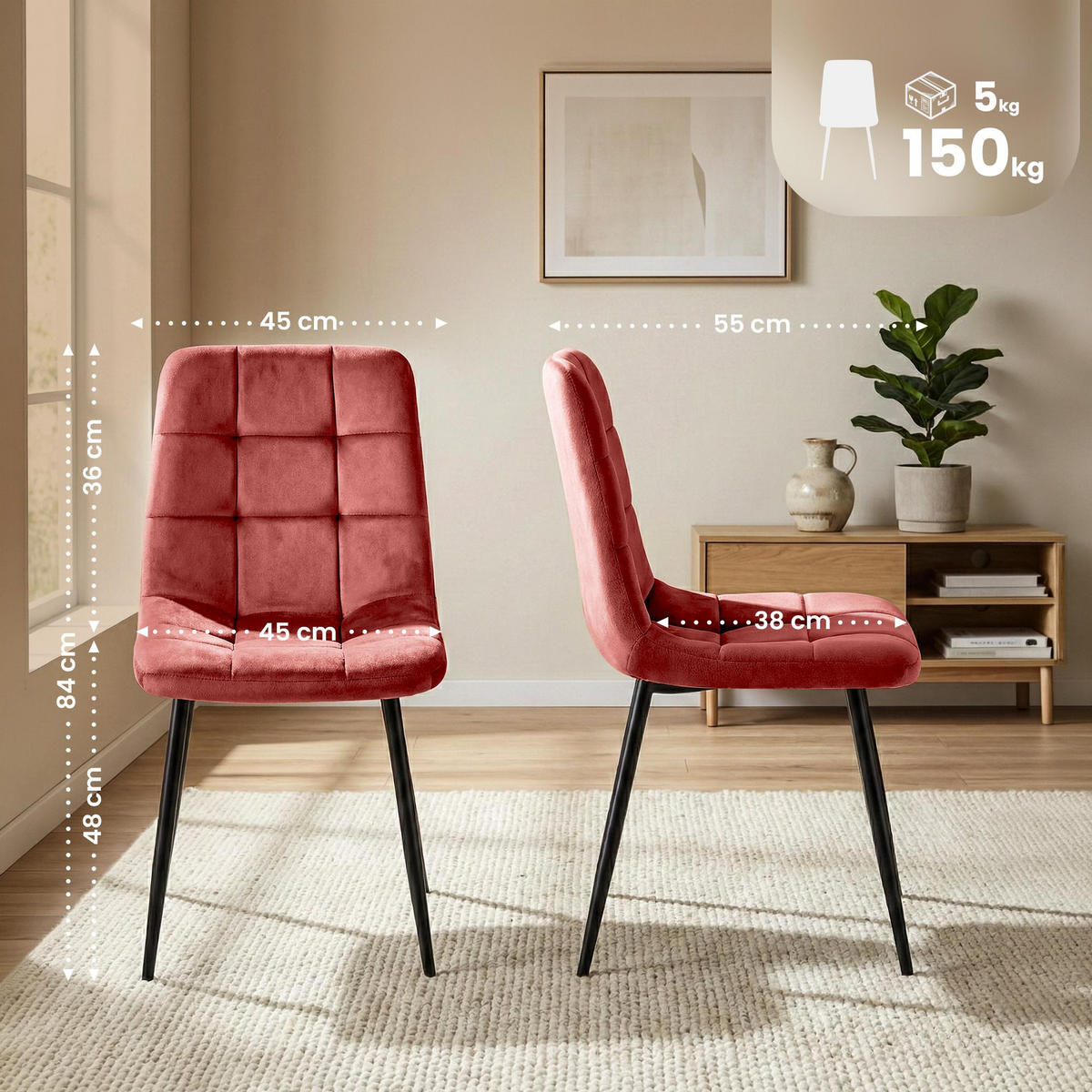 STUHL Samt Rosa - Schwarz/Rosa, Textil/Metall (45/84/55cm) - CLP