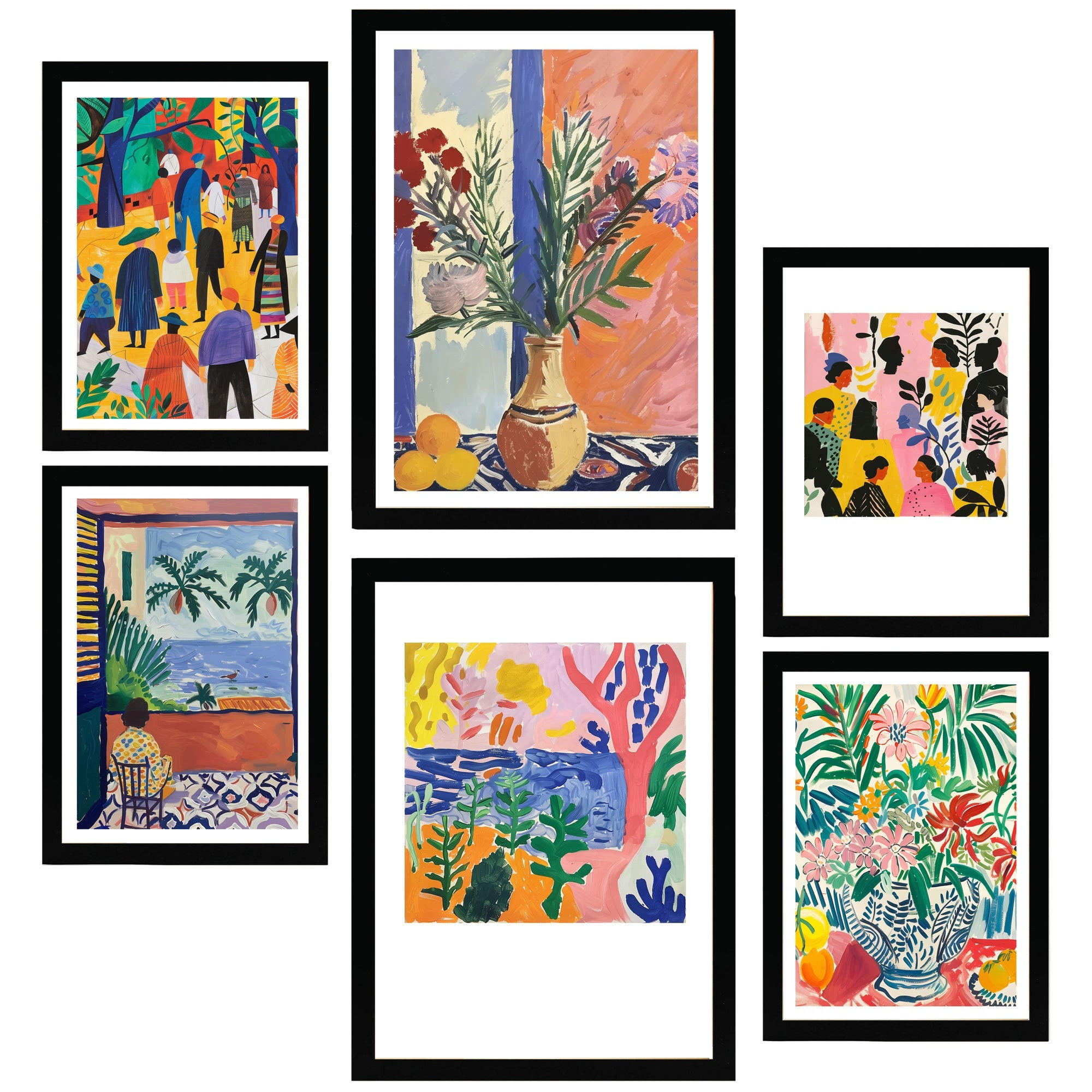 POSTER Set Mit 6 Dekoratives Matisse-Blatt A3 & A4 Schwarzer Rahmen - Schwarz, Papier (29/3cm) - Nacnic