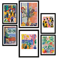 POSTER Set Mit 6 Dekoratives Matisse-Blatt A3 & A4 Schwarzer Rahmen - Schwarz, Papier (29/3cm) - Nacnic