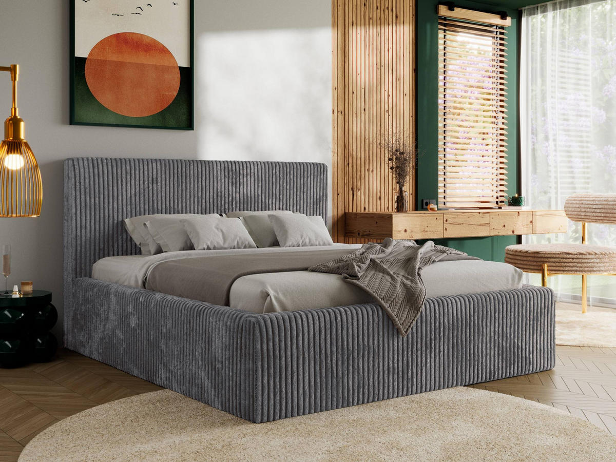 POLSTERBETT TILIANO CLASSIC 160/200 - Grau Cord - Schaum-Matratze - Grau, Textil (160/200cm) - MKS