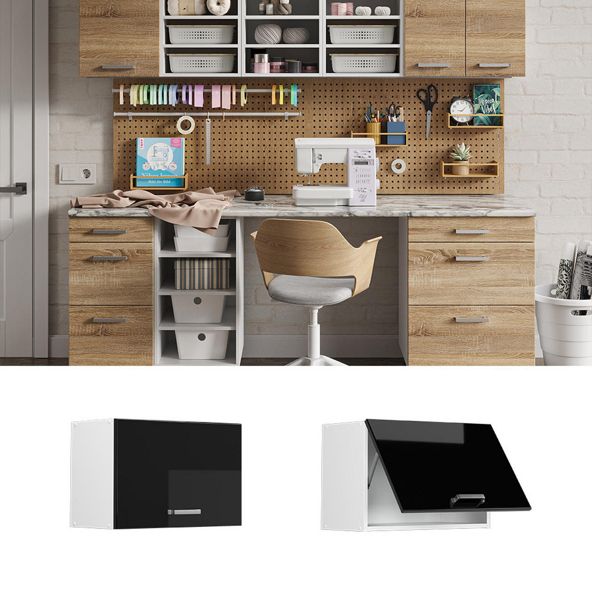 UNIVERZÁLNÍ NÁSTĚNNÁ SKŘÍŇKA R-Line Černý vysoký lesk - bílá/vysoce lesklá černá, kompozitní dřevo (60/40/31cm) - Vicco