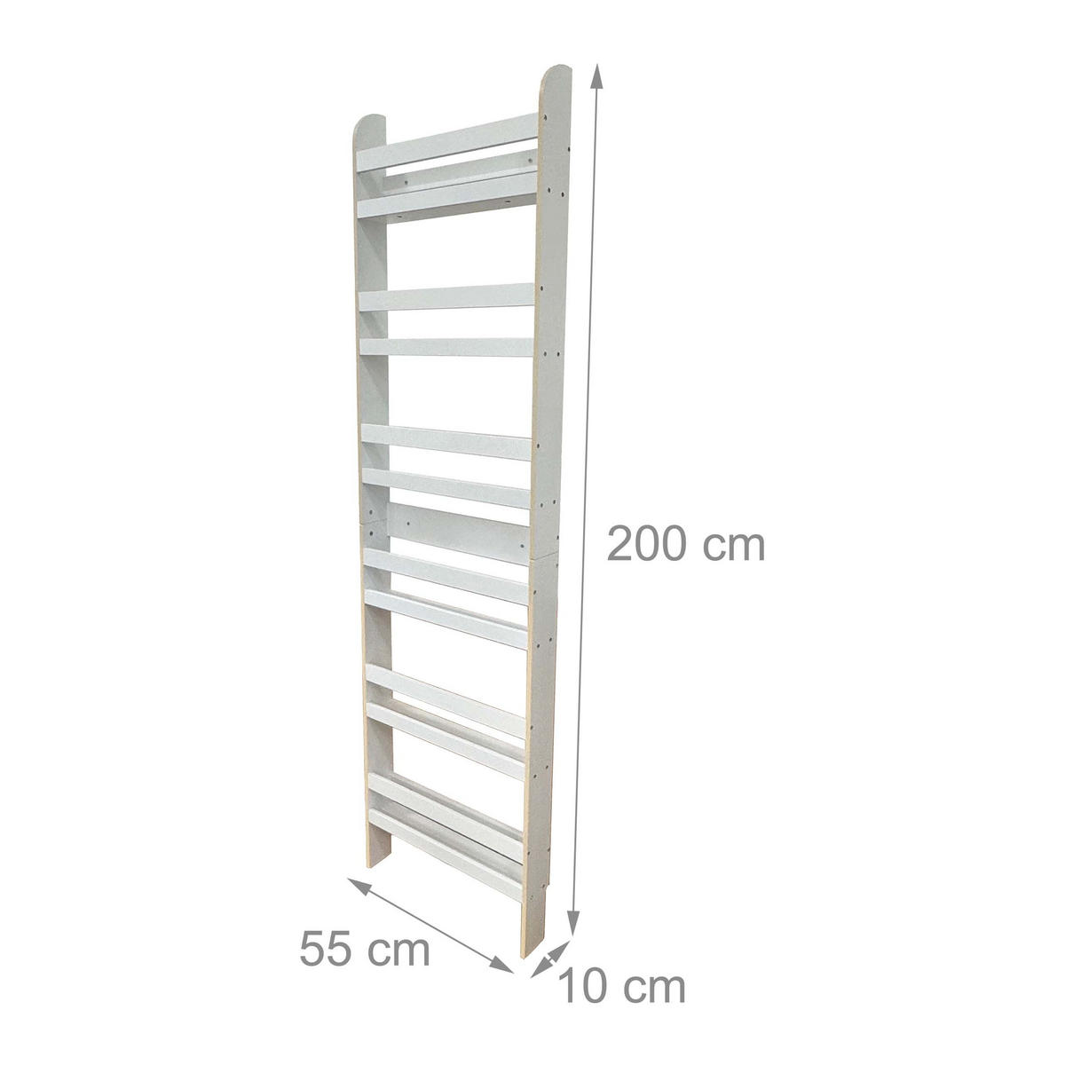 BIBLIOTECĂ Alb copii MDF 6 compartimente 200x55x10 cm - alb, compozit lemnos (55/200/10cm) - Relaxdays