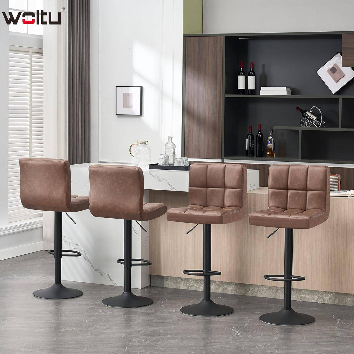 BARHOCKER 1er Set, Kunstleder in Antiklederoptik, Stahl - Dunkelbraun, Metall (44/114/39cm) - Woltu