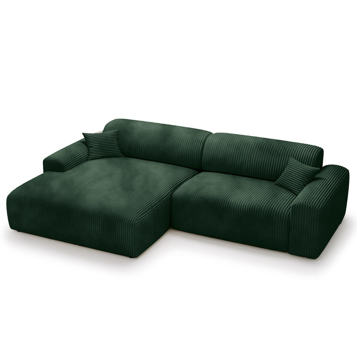 ECKSOFA mit Longchair - Cord - Schwarz/Grün, Kunststoff/Textil (284/178cm) - home24