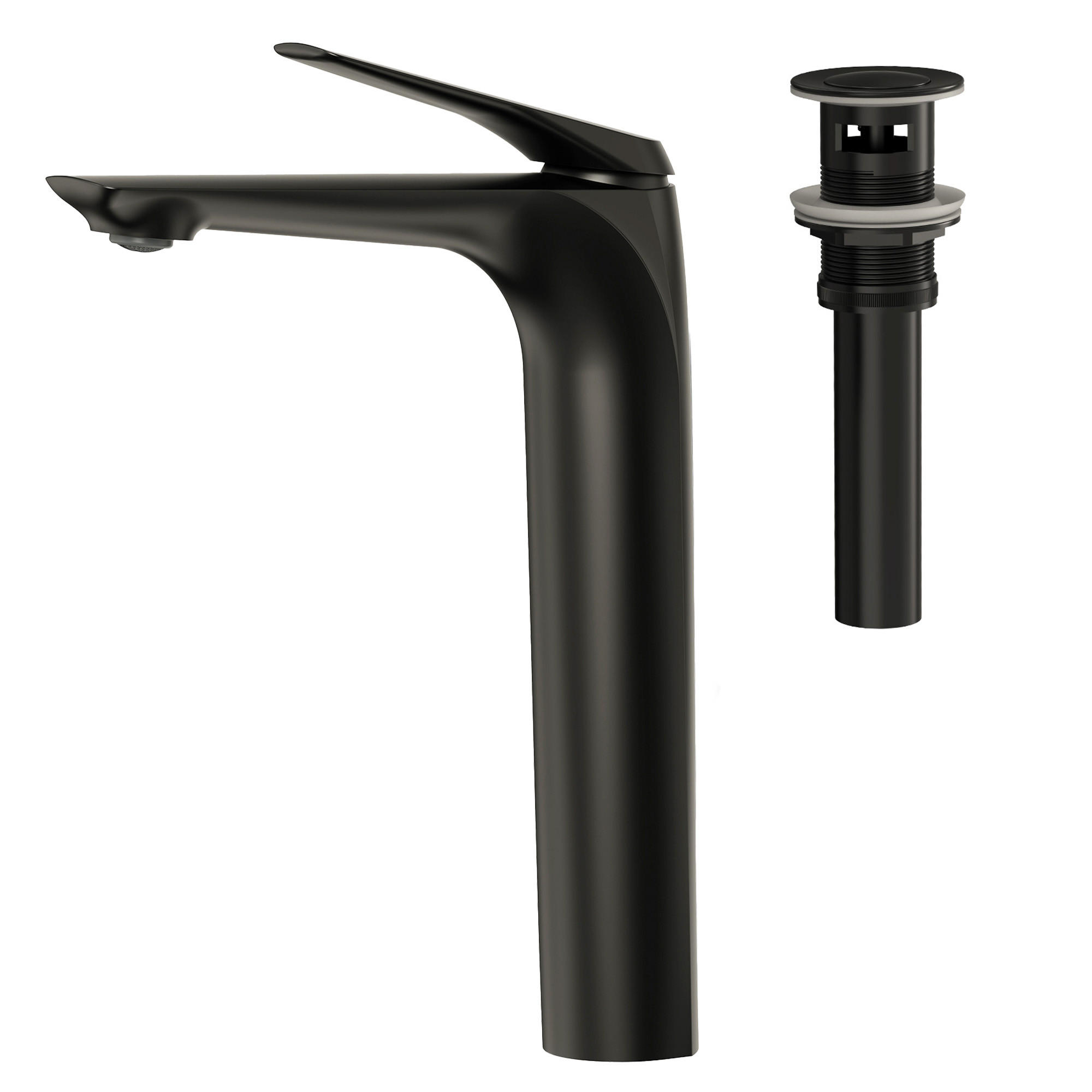 WASCHTISCHARMATUR SFS-1283 Schwarz Matt, hoch, für Aufsatzbecken, Einhebel, Messing, Pop-up-Ablauf, Perlator - Schwarz, Metall (4.6/30.2/20cm) - Everstein