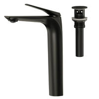 WASCHTISCHARMATUR SFS-1283 Schwarz Matt, hoch, für Aufsatzbecken, Einhebel, Messing, Pop-up-Ablauf, Perlator - Schwarz, Metall (4.6/30.2/20cm) - Everstein