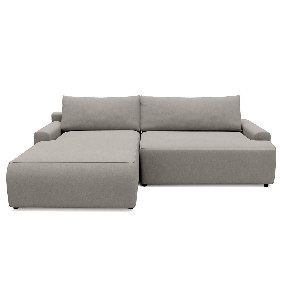 ECKSOFA mit Schlaffunktion - Longchair - Hellgrau/Schwarz, Kunststoff/Textil (253/167cm) - home24
