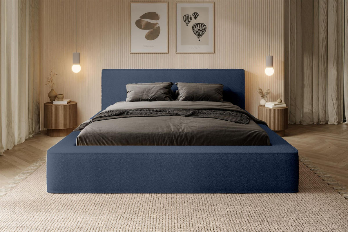POLSTERBETT Omaha In Euphoria Komplett - Blau, Holzwerkstoff/Textil (140/200cm) - Fun Möbel
